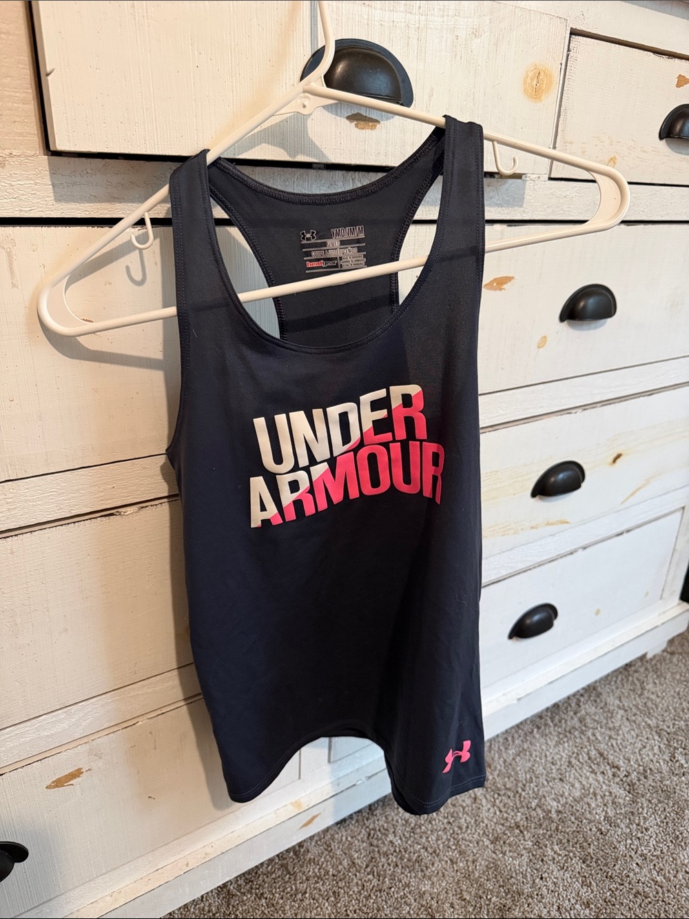 Under Armour Black Racerback Tank with Pink and White Logo